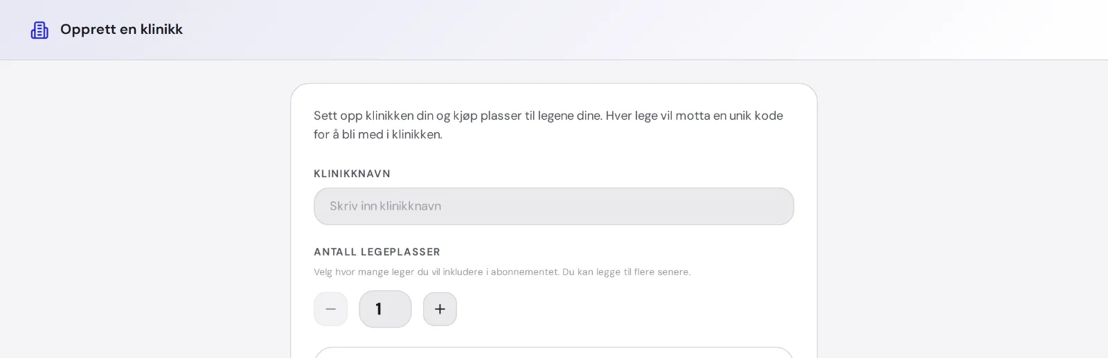 Skjermen for å opprette klinikk i MedAid